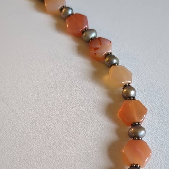 copy Agate Coral and Silver Bead Necklace - Picture 4 of 7